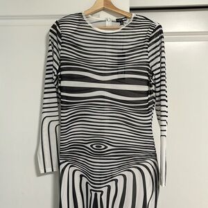 Black white sheer stripe long sleeve maxi dress unique sexy stretchy